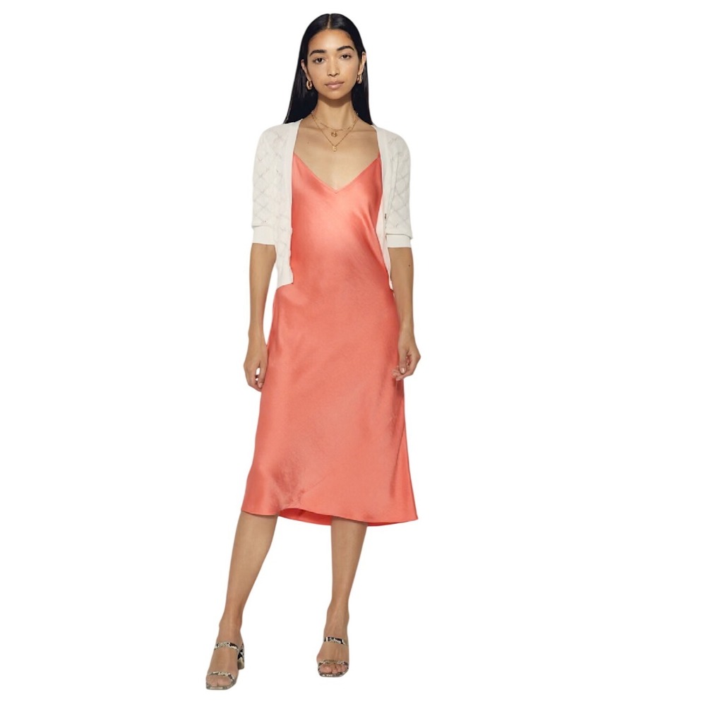 Satin V-Neck Coral Maxi Slip Dress